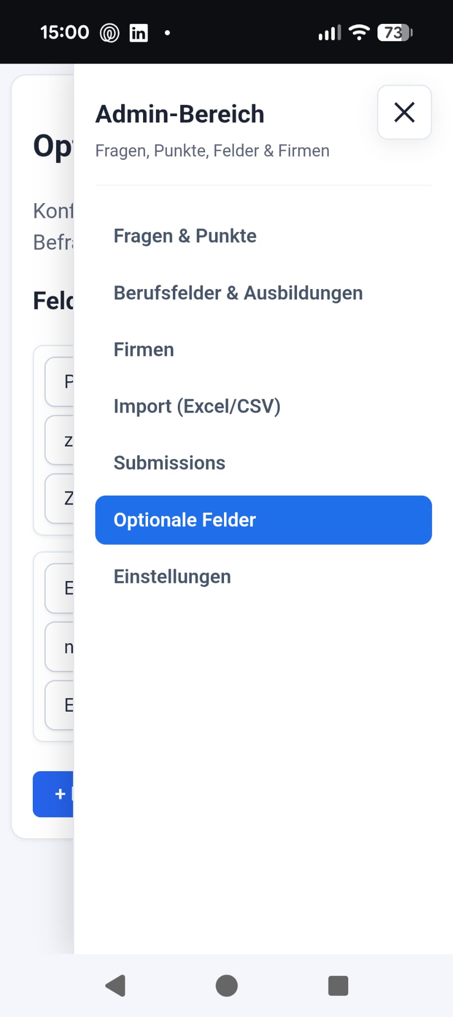 Menü optionale Felder